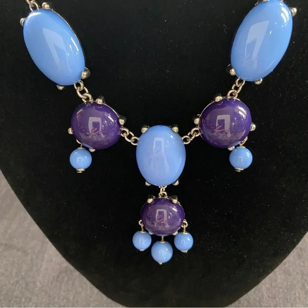 Indigo Blue and Purple Vintage Bib Statement Necklace 10”